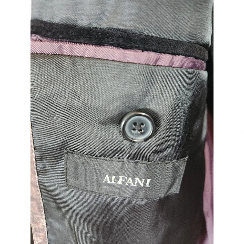 Alfani Velvet Velour Sport Coat Blazer Mens XL Black Notch Lapel 2 Button Retro‎